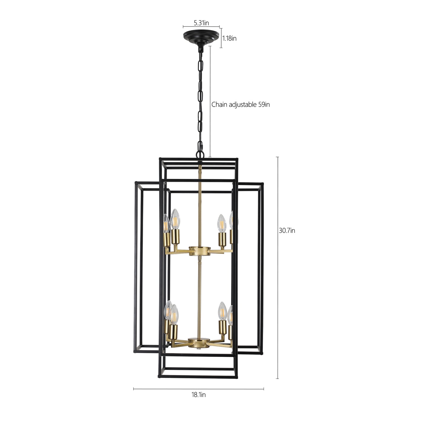 Modern Black Gold Chandelier – 8-Light Geometric Dining Room Fixture