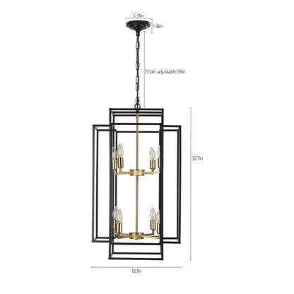 Modern Black Gold Chandelier – 8-Light Geometric Dining Room Fixture